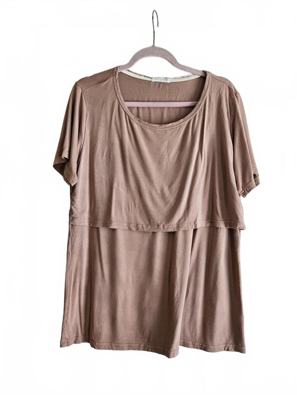 Smallshow Maternity Short Sleeve Nursing Top w/Double Layer Lifting Design-XL